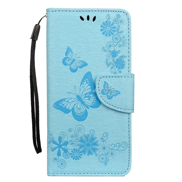 Custodia portafoglio in pelle con stampa farfalle e fiori per Samsung Galaxy A50 / A50s / A30s - Blu