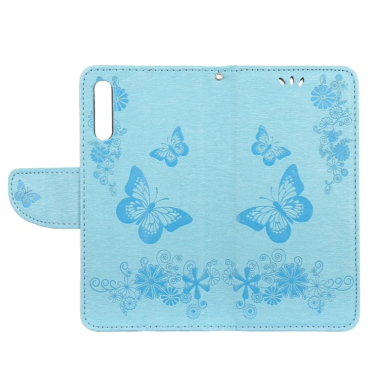 Impressão Butterfly Flowers Stand Stand Wallet Folio Case Para Samsung Galaxy A50 / A50s / A30s - Azul