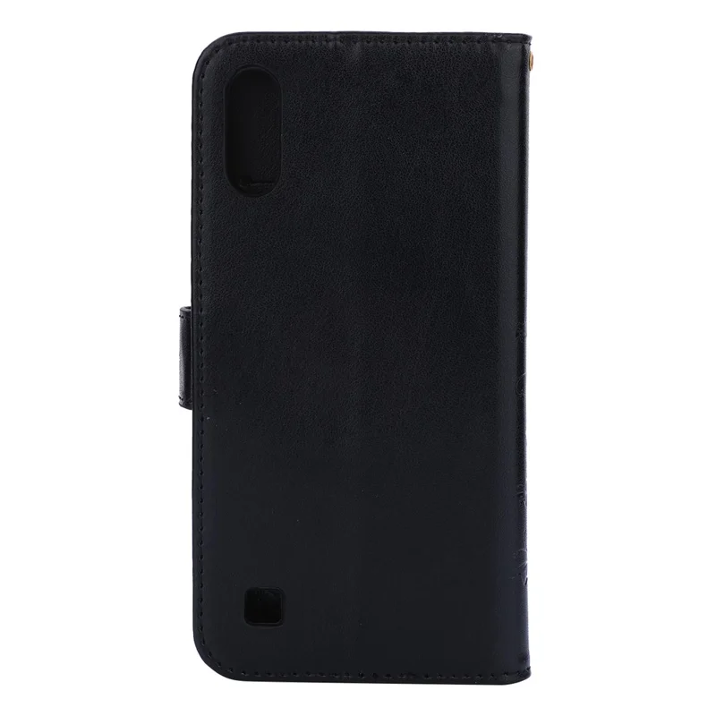 Imprint Butterfly Flower Leather Wallet Case for Samsung Galaxy A10 - Black