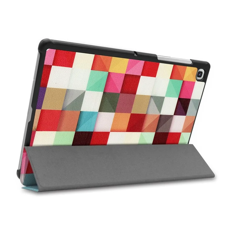 Pattern Printing Tri-fold Leather Stand Case for Samsung Galaxy Tab S5e SM-T720 - Colorful Checks