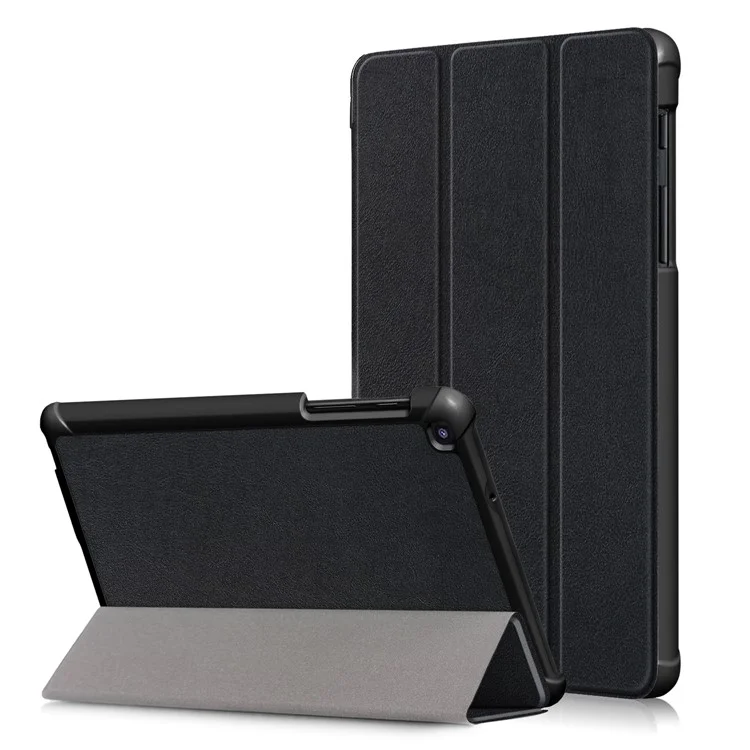 Caixa de Capa de Proteção de Couro PU Com Suporte de Três Vezes Para o Samsung Galaxy Tab A 8.0 (2019) Com S Pen P200 P205 - Preto