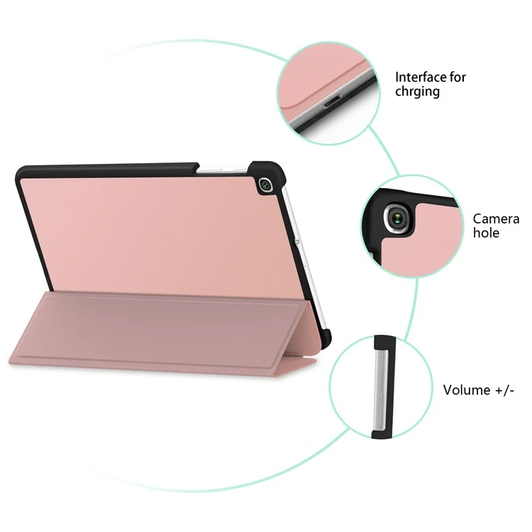 Funda de pie de cuero plegable de tres pliegues de textura sedosa para Samsung Galaxy TAB A 10.1 (2019) SM-T510/SM-T515 - Oro rosa