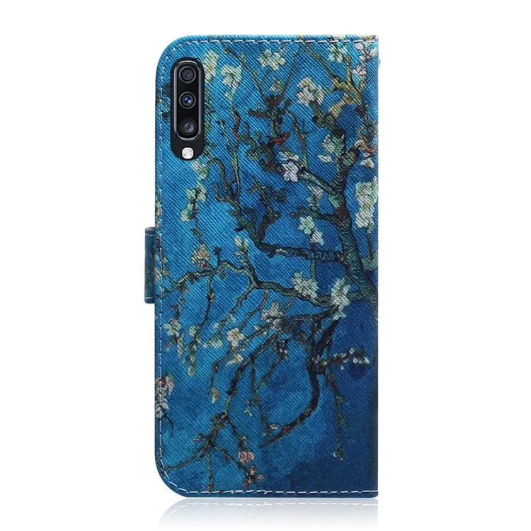 Étui à Portefeuille en Cuir à Motifs Pour Samsung Galaxy A70 - Arbre Avec Des Fleurs