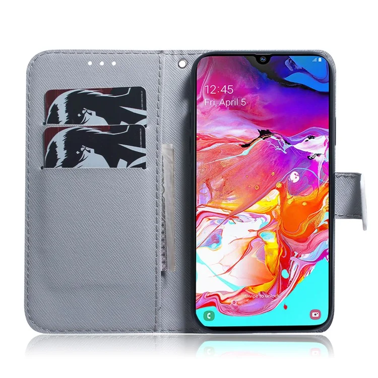 Caixa de Carteira de Couro Padronizada Para Samsung Galaxy A70 - Árvore Com Flores