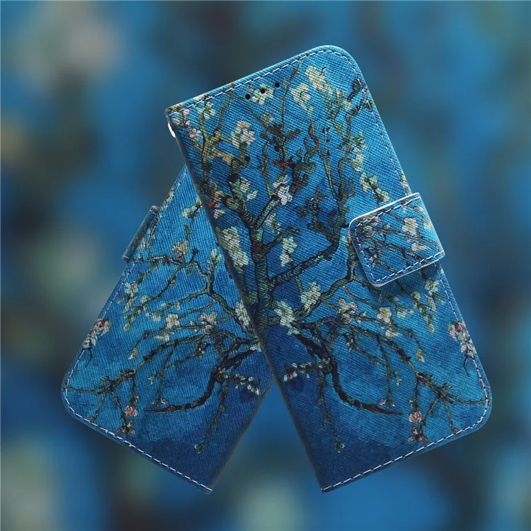 Étui à Portefeuille en Cuir à Motifs Pour Samsung Galaxy A70 - Arbre Avec Des Fleurs