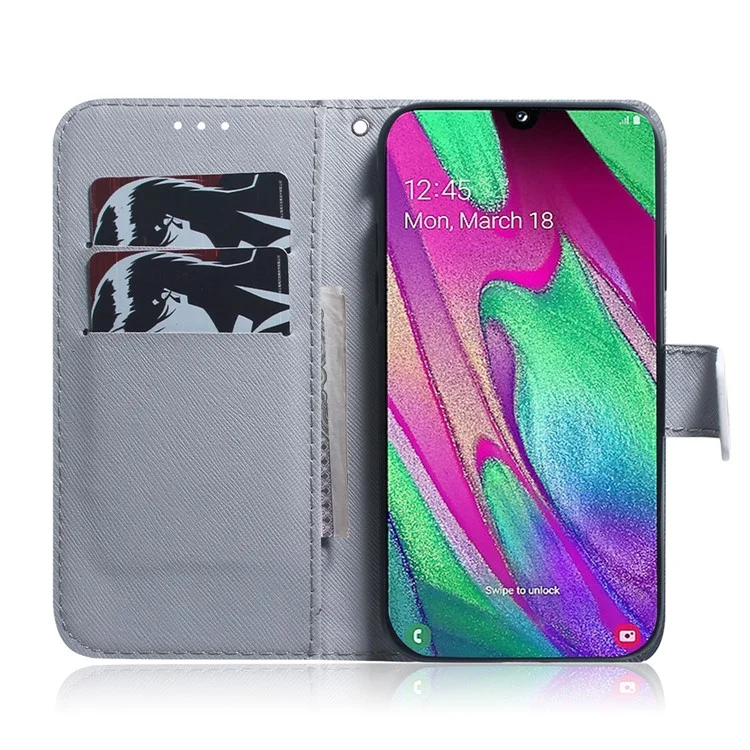 Patterned Leather Wallet Case for Samsung Galaxy A40 - Tiger