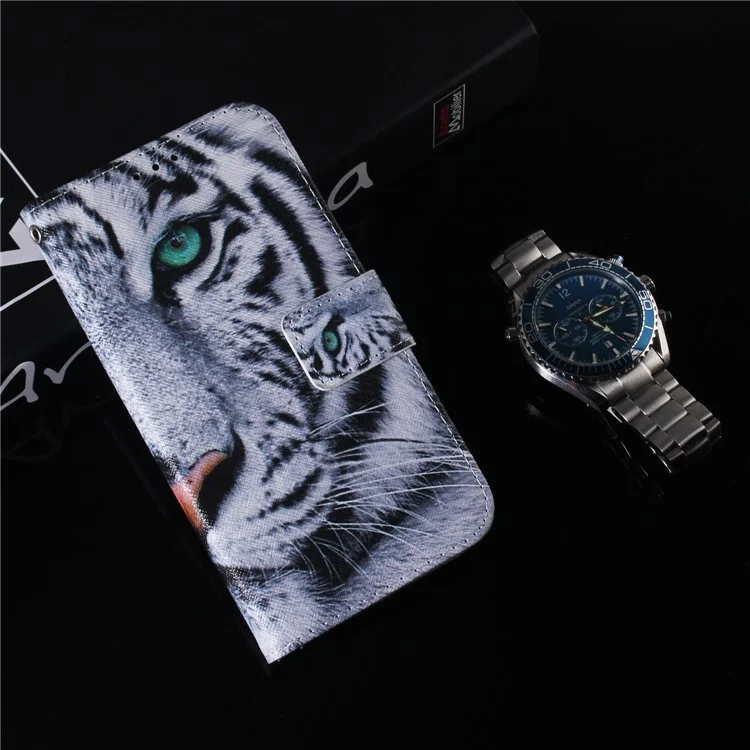 Patterned Leather Wallet Case for Samsung Galaxy A40 - Tiger