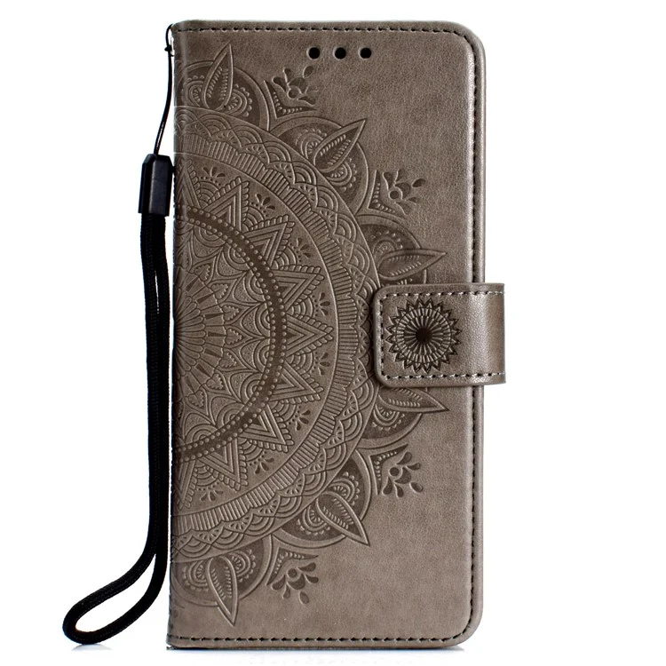 Caixa de Carteira de Couro de Flor da Flor Para Samsung Galaxy A50 / A50s / A30s - Cinza
