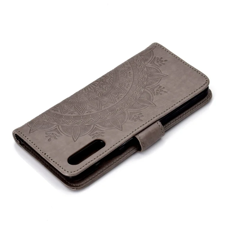 Caixa de Carteira de Couro de Flor da Flor Para Samsung Galaxy A50 / A50s / A30s - Cinza