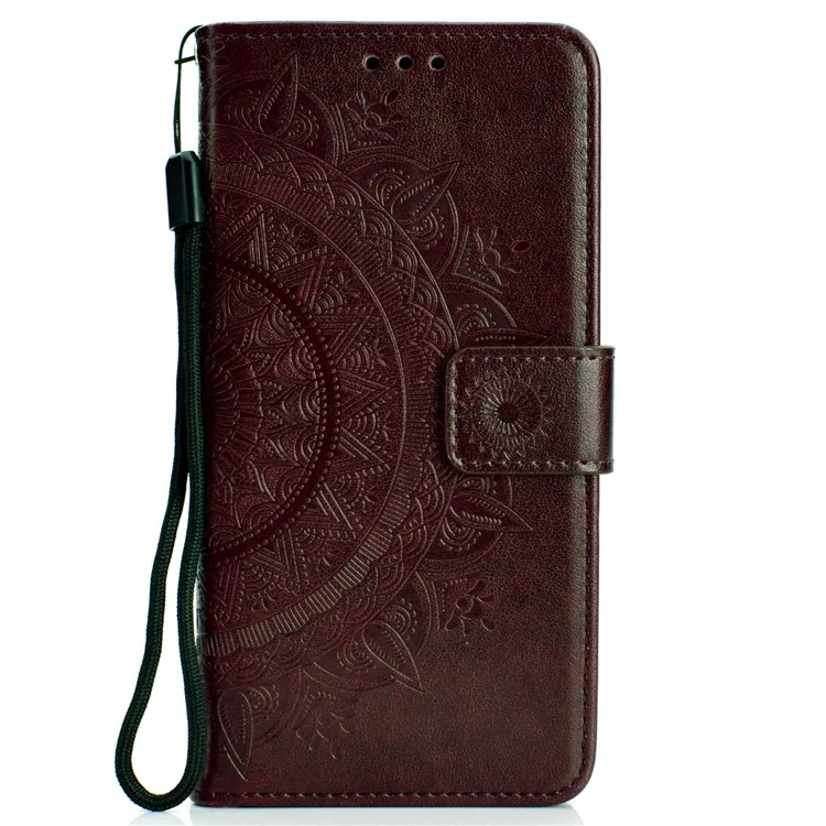 Imprint Flower Leather Wallet Case for Samsung Galaxy A50 / A50s / A30s - Brown