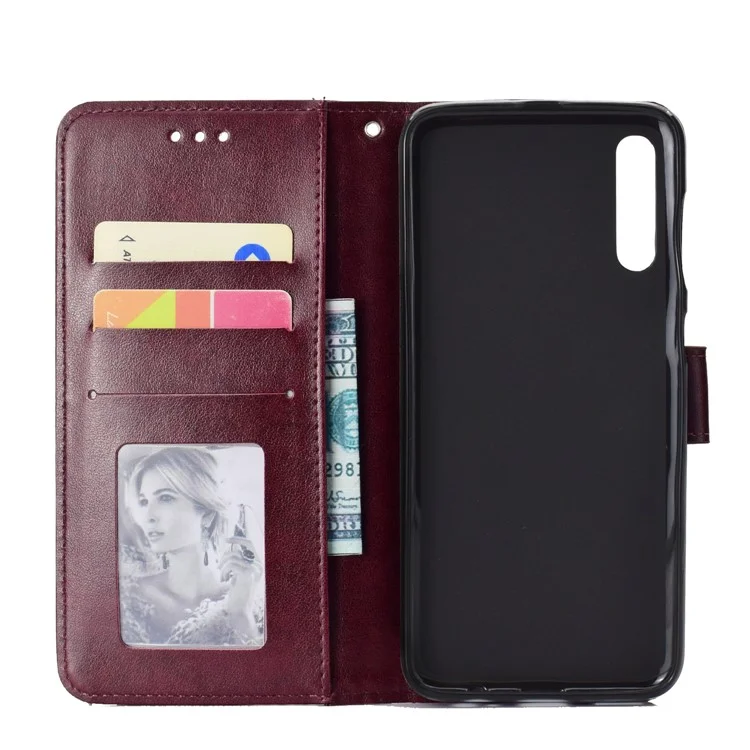 Abdruck Blumenleder Brieftasche Hülle Für Samsung Galaxy A50 / A50s / A30s - Braun