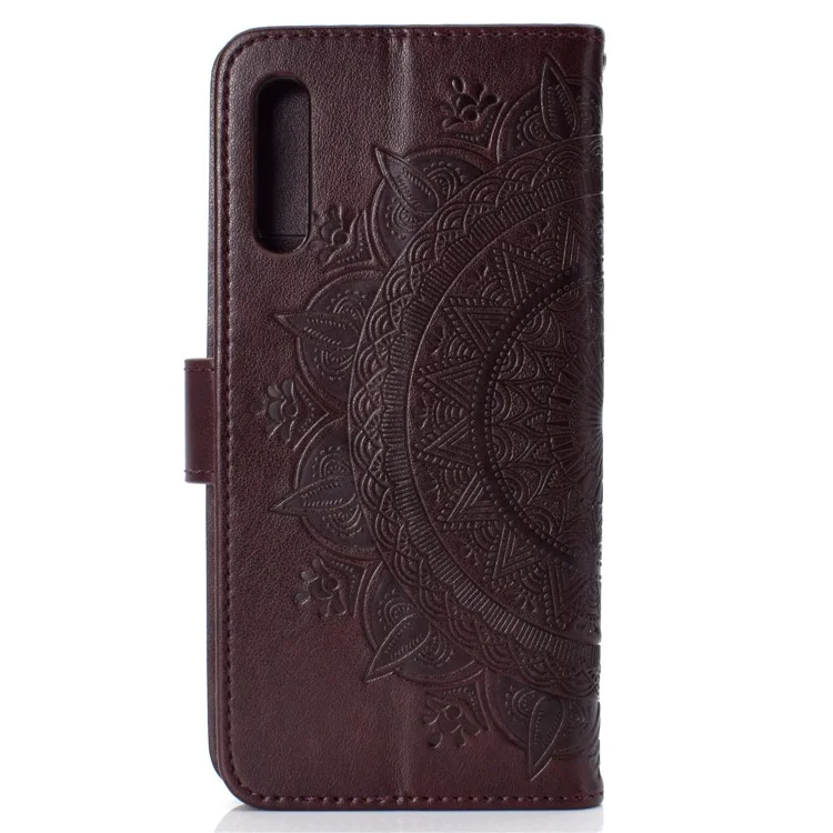 Imprint Flower Leather Wallet Case for Samsung Galaxy A50 / A50s / A30s - Brown