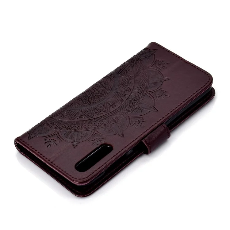 Imprint Flower Leather Wallet Case for Samsung Galaxy A50 / A50s / A30s - Brown