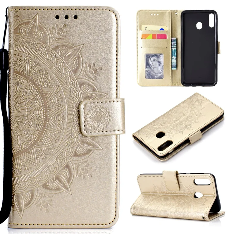 Imprint Flower Leather Wallet Case for Samsung Galaxy A30/A20 - Gold