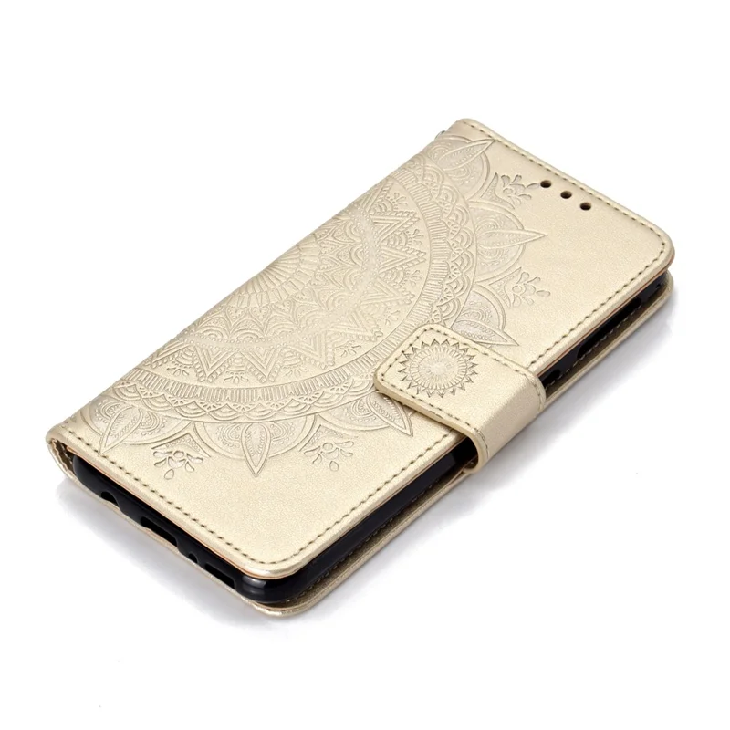 Imprint Flower Leather Wallet Case for Samsung Galaxy A30/A20 - Gold