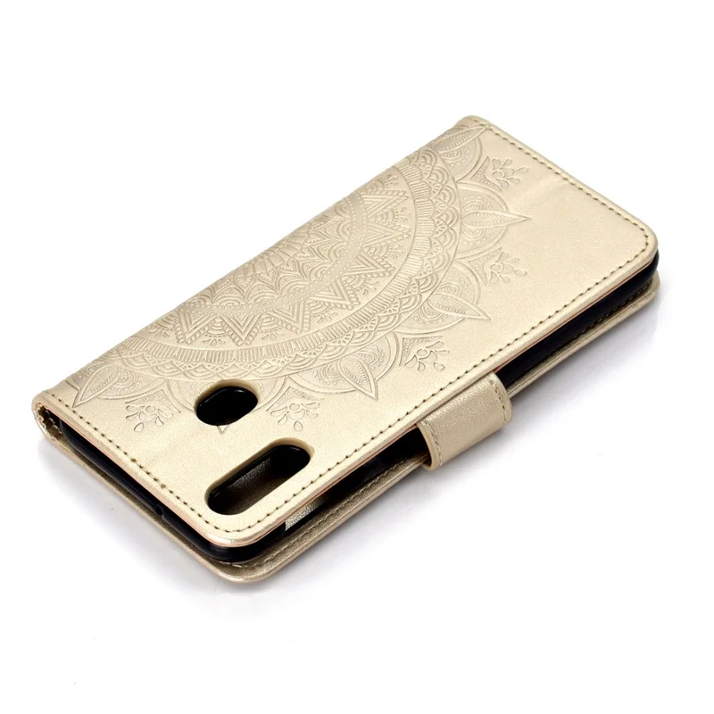Imprint Flower Leather Wallet Case for Samsung Galaxy A30/A20 - Gold