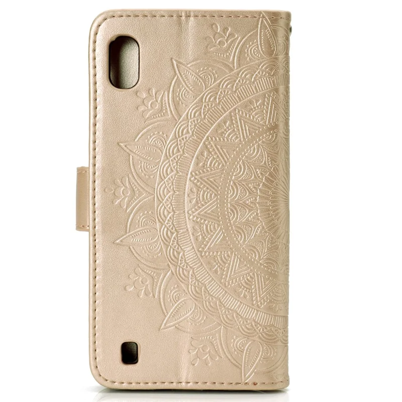 Imprint Flower Leather Wallet Case for Samsung Galaxy A10 - Gold