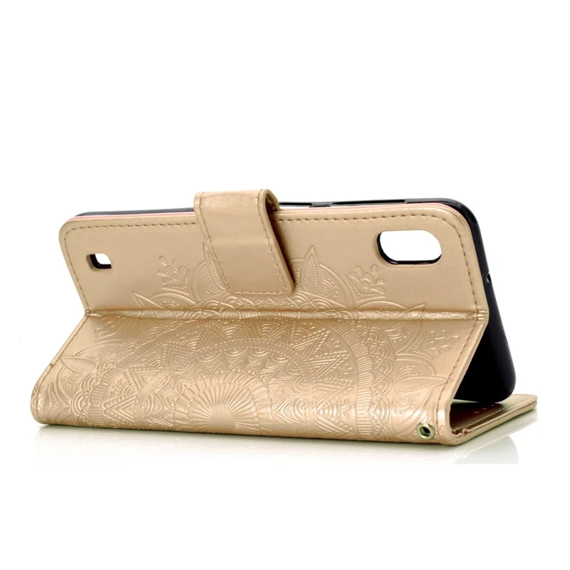 Imprint Flower Leather Wallet Case for Samsung Galaxy A10 - Gold