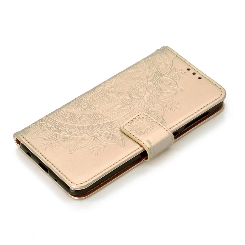 Imprint Flower Leather Wallet Case for Samsung Galaxy A10 - Gold