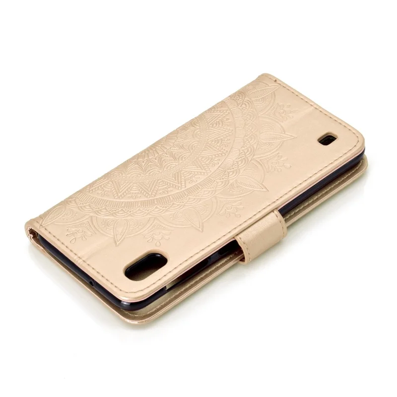 Imprint Flower Leather Wallet Case for Samsung Galaxy A10 - Gold