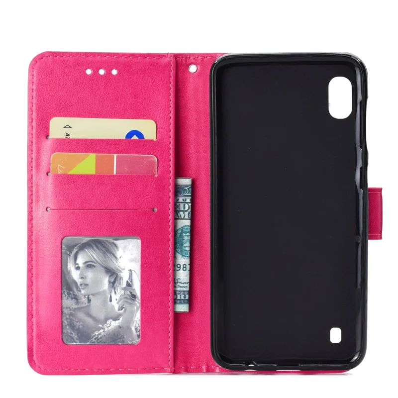 Imprint Flower Leather Wallet Case for Samsung Galaxy A10 - Rose