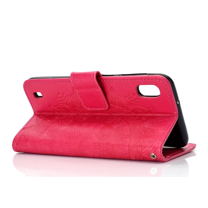 Imprint Flower Leather Wallet Case for Samsung Galaxy A10 - Rose