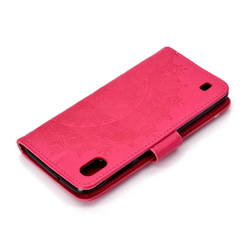 Imprint Flower Leather Wallet Case for Samsung Galaxy A10 - Rose