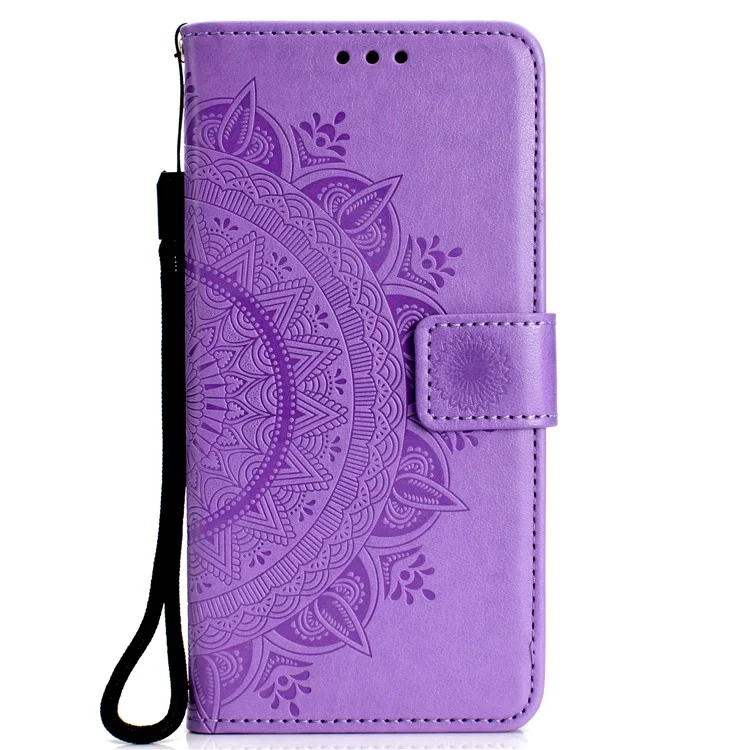 Imprint Flower Leather Wallet Case for Samsung Galaxy A10 - Purple