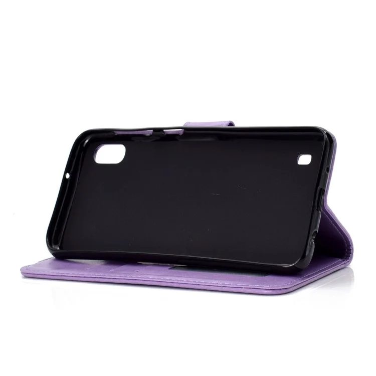 Imprint Flower Leather Wallet Case for Samsung Galaxy A10 - Purple