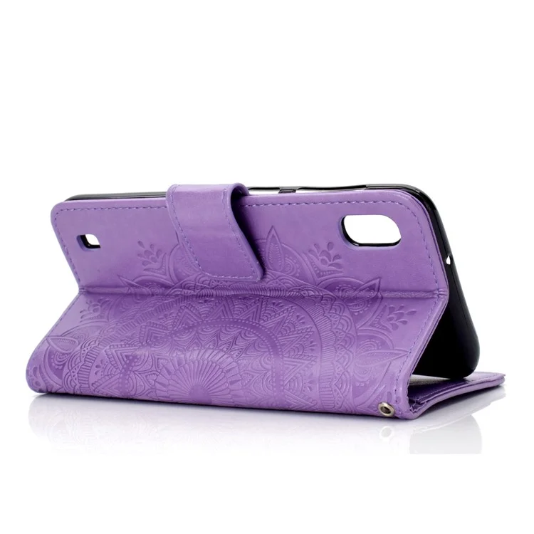 Imprint Flower Leather Wallet Case for Samsung Galaxy A10 - Purple