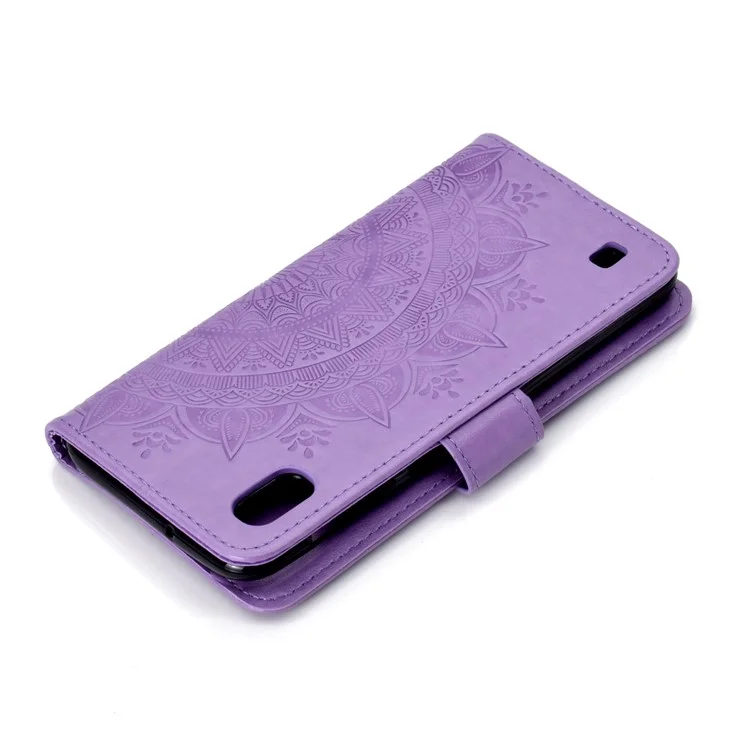 Imprint Flower Leather Wallet Case for Samsung Galaxy A10 - Purple