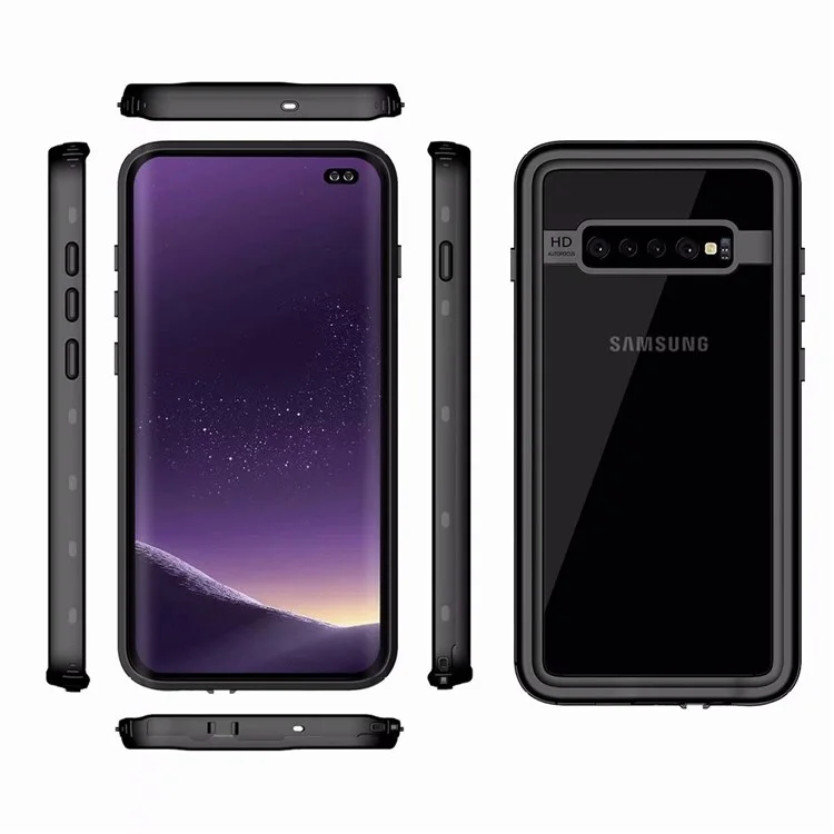 REDPEPPER IP68 Waterproof Phone Case Fingerprint Unlock Clear Back Case for Samsung Galaxy S10 - Black