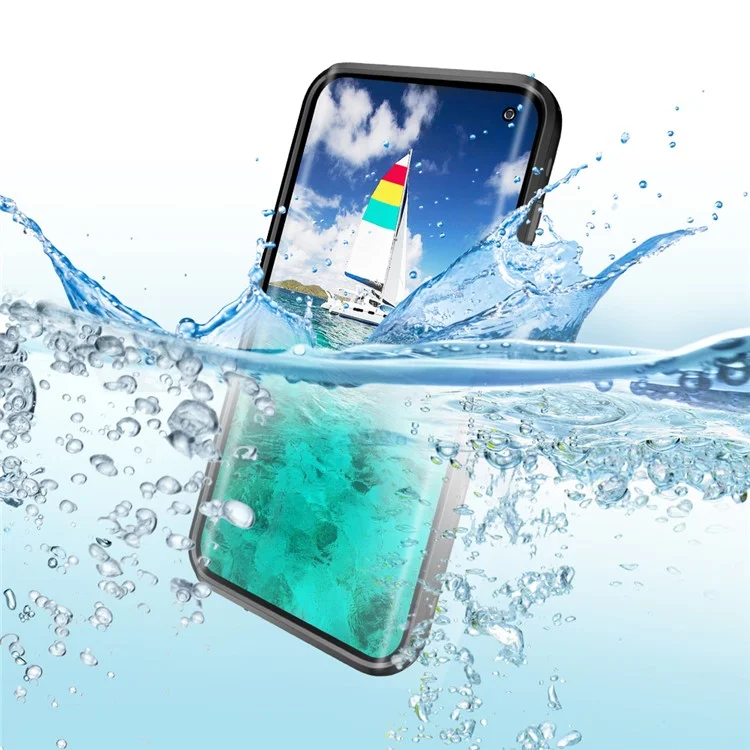 REDPEPPER IP68 wasserdichte Handyhülle mit Fingerabdruckerkennung, klare Rückseite für Samsung Galaxy S10 - Schwarz