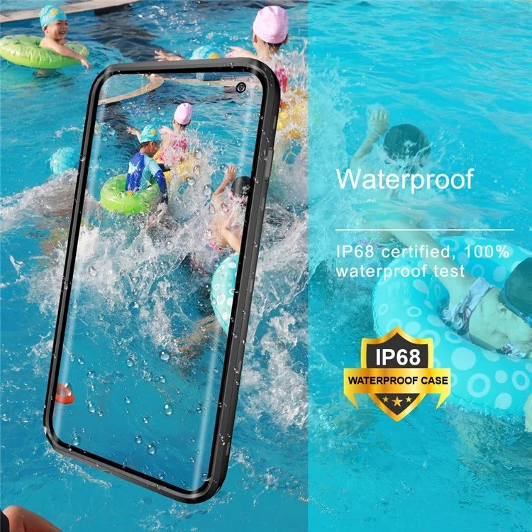 REDPEPPER IP68 Waterproof Phone Case Fingerprint Unlock Clear Back Case for Samsung Galaxy S10 - Black