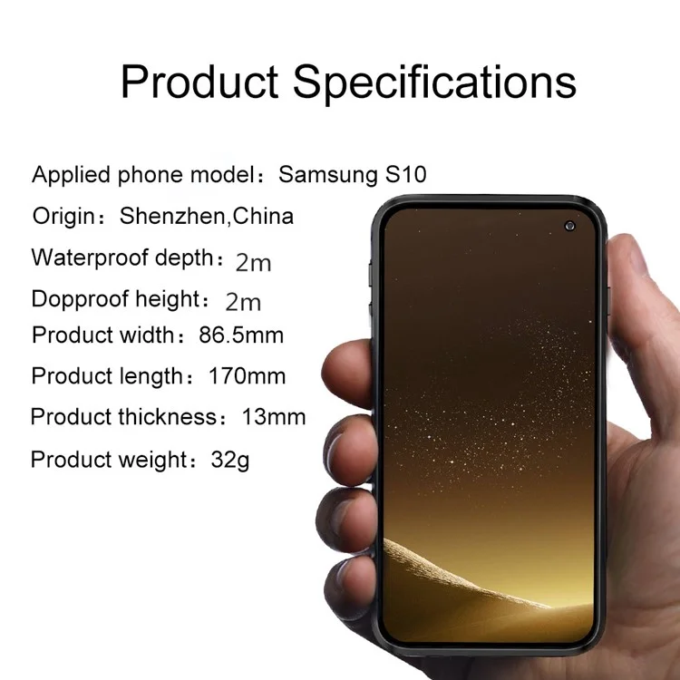 REDPEPPER IP68 wasserdichte Handyhülle mit Fingerabdruckerkennung, klare Rückseite für Samsung Galaxy S10 - Schwarz
