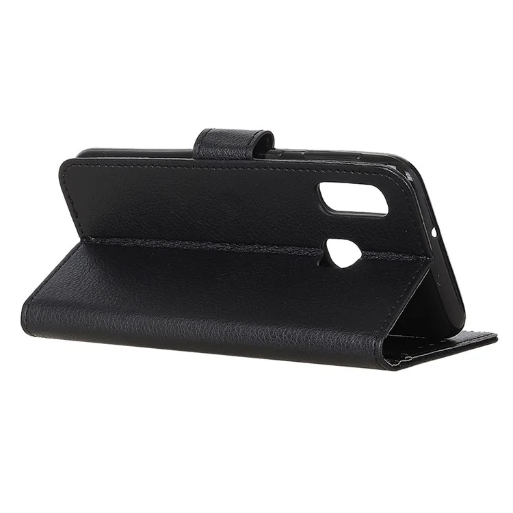 Funda para teléfono para Samsung Galaxy A20e con textura de litchi, de piel sintética, a prueba de golpes, con soporte para cartera - Negro