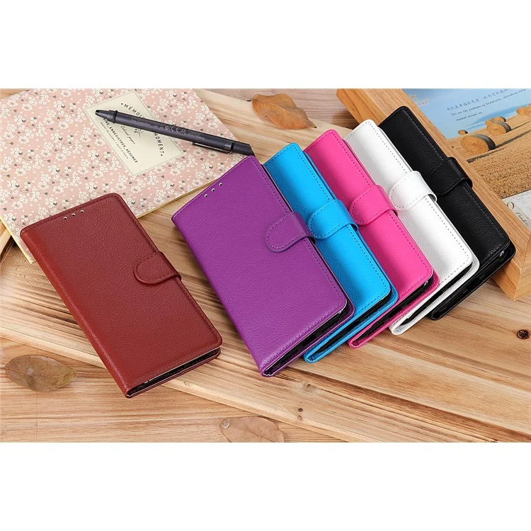 Funda para teléfono para Samsung Galaxy A20e con textura de litchi, de piel sintética, a prueba de golpes, con soporte para cartera - Negro