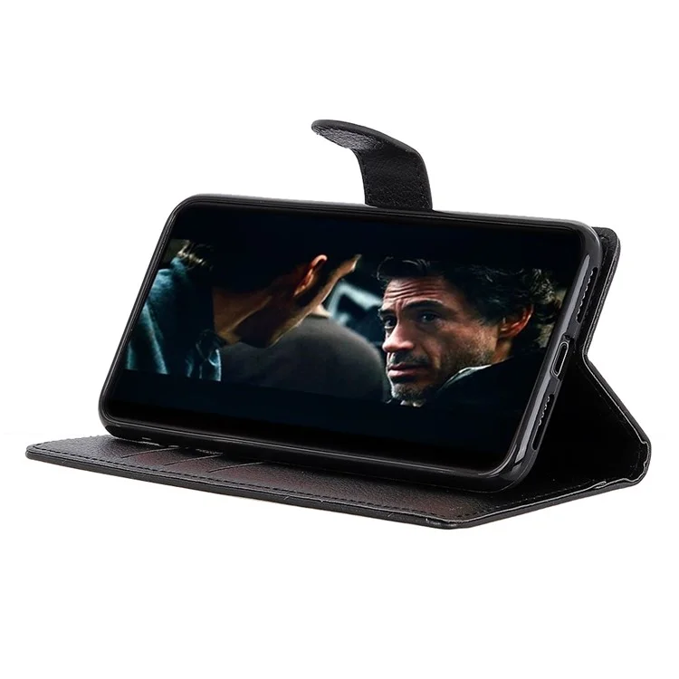 Funda para teléfono para Samsung Galaxy A20e con textura de litchi, de piel sintética, a prueba de golpes, con soporte para cartera - Negro
