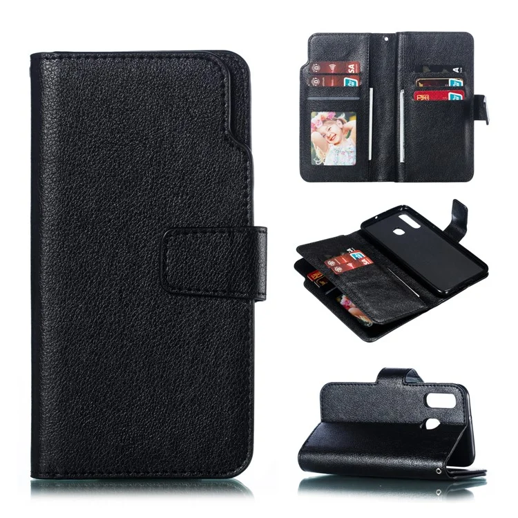 Per Samsung Galaxy A40 [9 Slot Per Schede] Crazy Horse Portafoglio In Pelle Mobile Case - Nero