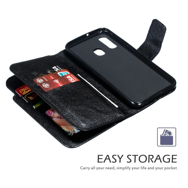 Para Samsung Galaxy A40 [9 Ranuras De Tarjetas] Crazy Horse Wallet Cuero Mobile Case - Negro