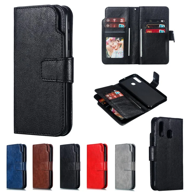 Per Samsung Galaxy A40 [9 Slot Per Schede] Crazy Horse Portafoglio In Pelle Mobile Case - Nero