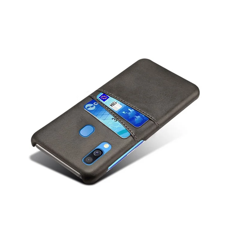 Para Samsung Galaxy A40 PU Leather Coated PC Mobile Casing com Slots para Cartão Duplos - Preto