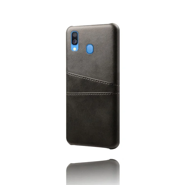 For Samsung Galaxy A40 PU Leather Coated PC Mobile Casing with Dual Card Slots - Black