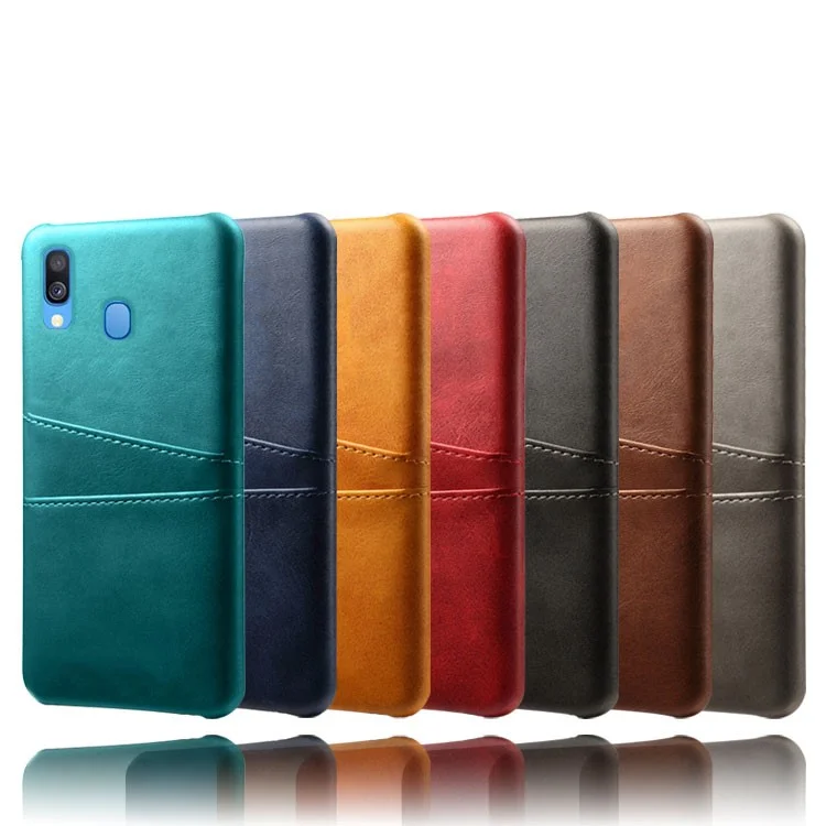 Para Samsung Galaxy A40 PU Leather Coated PC Mobile Casing com Slots para Cartão Duplos - Preto