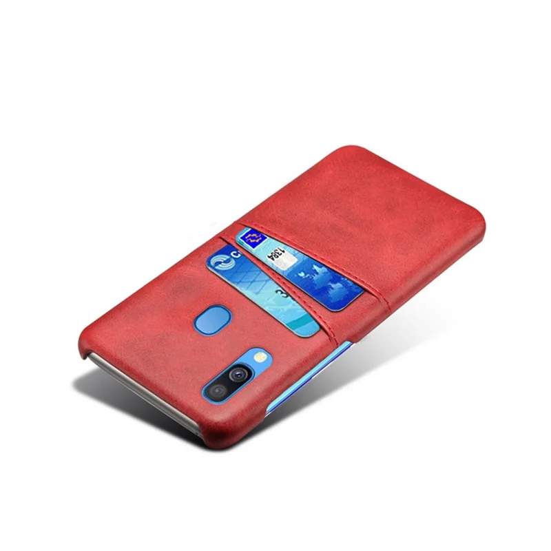 For Samsung Galaxy A40 PU Leather Coated PC Mobile Casing with Dual Card Slots - Red