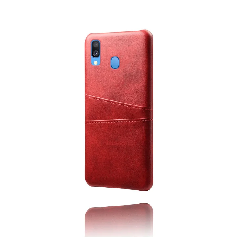For Samsung Galaxy A40 PU Leather Coated PC Mobile Casing with Dual Card Slots - Red