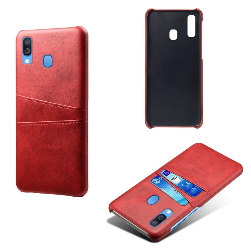 For Samsung Galaxy A40 PU Leather Coated PC Mobile Casing with Dual Card Slots - Red