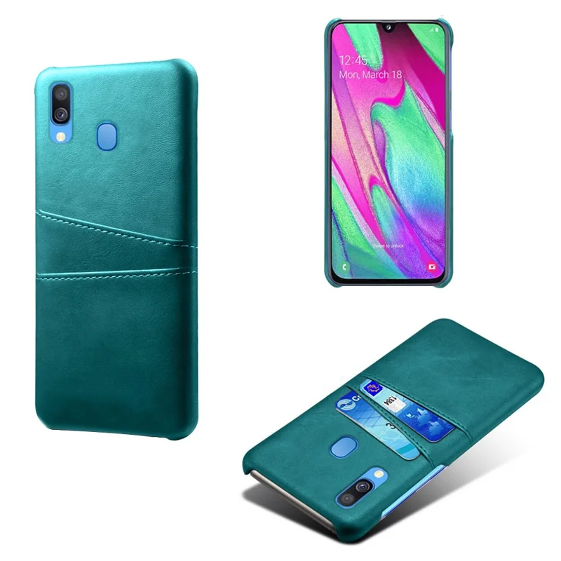 For Samsung Galaxy A40 PU Leather Coated PC Mobile Casing with Dual Card Slots - Green