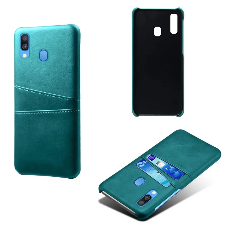 For Samsung Galaxy A40 PU Leather Coated PC Mobile Casing with Dual Card Slots - Green
