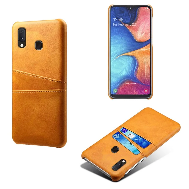 Double Card Slots PU Leather Coated PC Case for Samsung Galaxy A20e - Orange